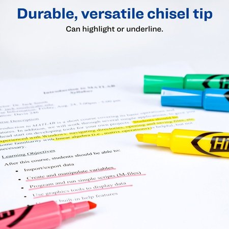 Avery Desk Style Highlighter, Chisel Pt, 4-Color Set, 4/BX, AST 4PK AVE17752